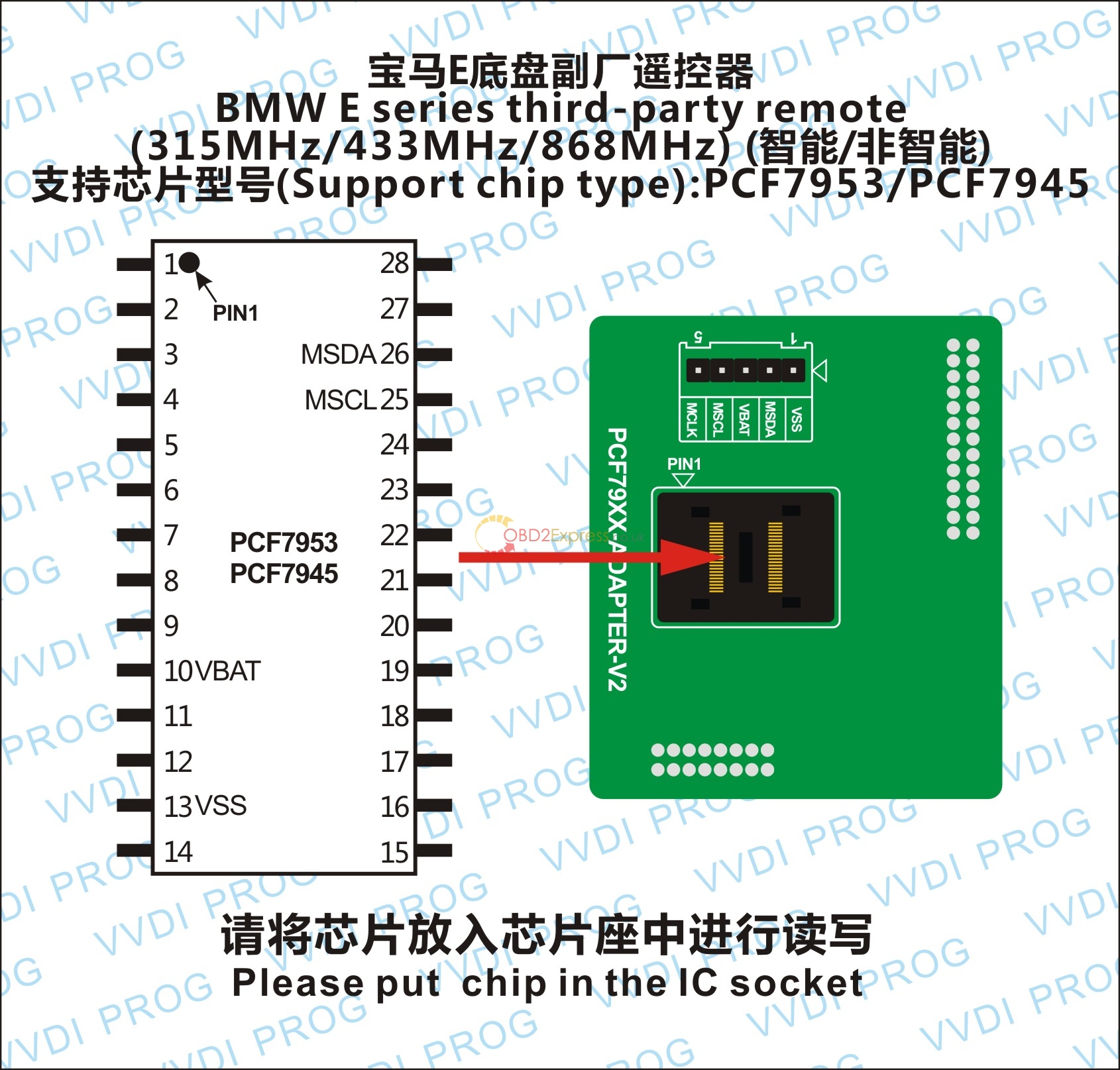 BMW E SEIRES THIRD PARTY REMOTE RENEW CHIP - How to use PCF79xx-ADAPTER-V12 for VVDI PROG 4.1.2 -