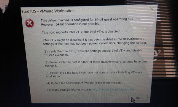 ford ids 105 64bit error 600x360 - (Solved) Ford IDS 105 VMware Error: 64 bit operation is not possible - (Solved) Ford IDS 105 VMware Error: 64 bit operation is not possible
