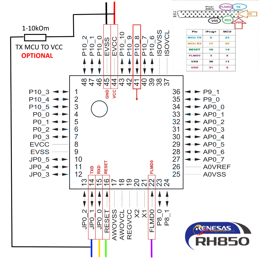 iprog renesas rh850 connection diagram 48 pin - Scripts to read Renesas RH850 MCU´s with Iprog+ using Serial Nº1 - Iprog Renesas Rh850 Connection Diagram 48 Pin