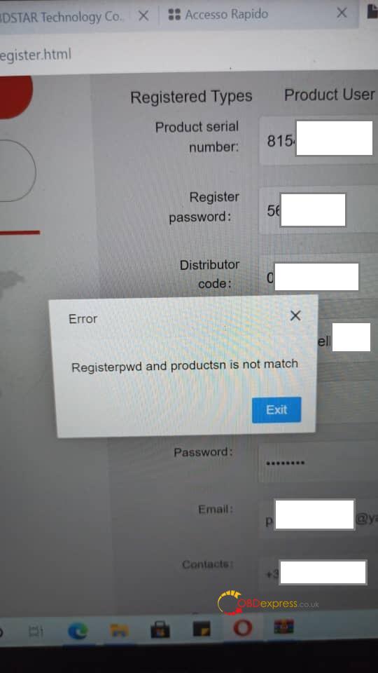 obdstar x300m registered password and sn is not match 01 - How to fix obdstar X300M registered password and SN is not match? -