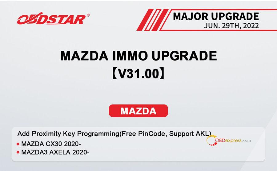 MAZDA IMMO UPGRADE V31.00 - OBDSTAR July upgrade information summary (KYMCO Diag, Airbag reset, IMMO) - MAZDA IMMO UPGRADE [V31.00]