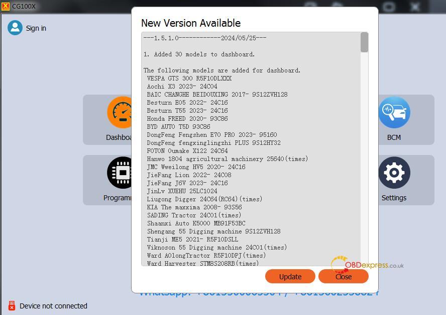 cgdi cg100x v.1.5.1.0 update - CG100X V1.5.1.0 Update: Added 30 Models to Dashboard - CG100X V1.5.1.0 Update