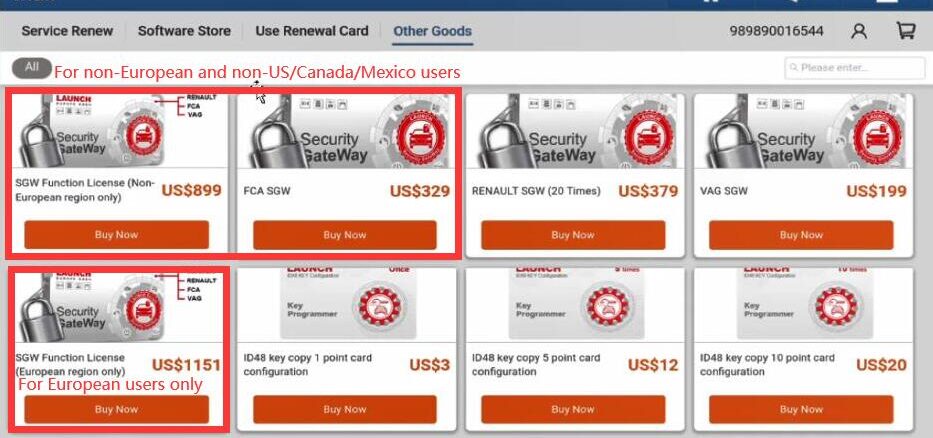 launch x431 register and activate fca sgw license 1