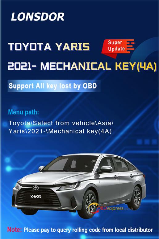 lonsdor K518 update toyota yaris 2021 mechanical key akl 1