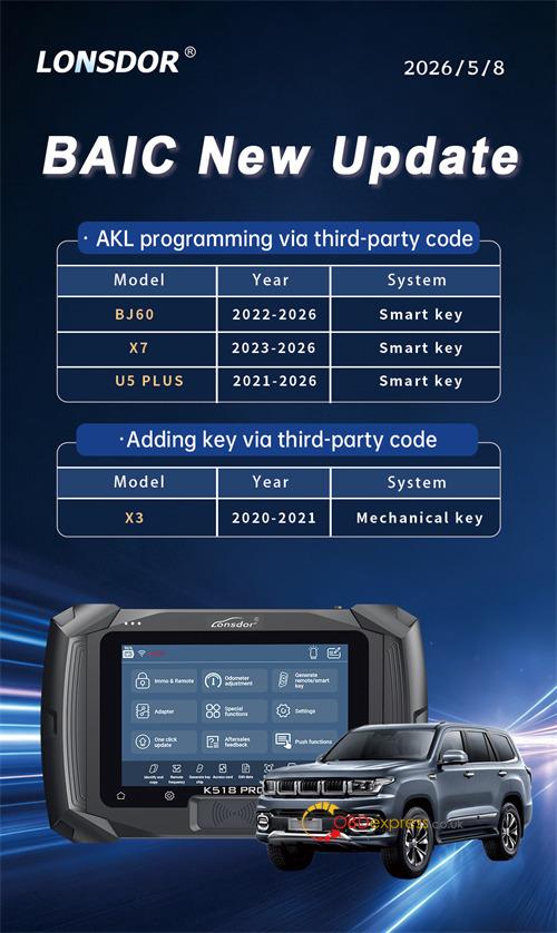 Lonsdor K518 PRO Update BAIC 2021 2026 IMMO