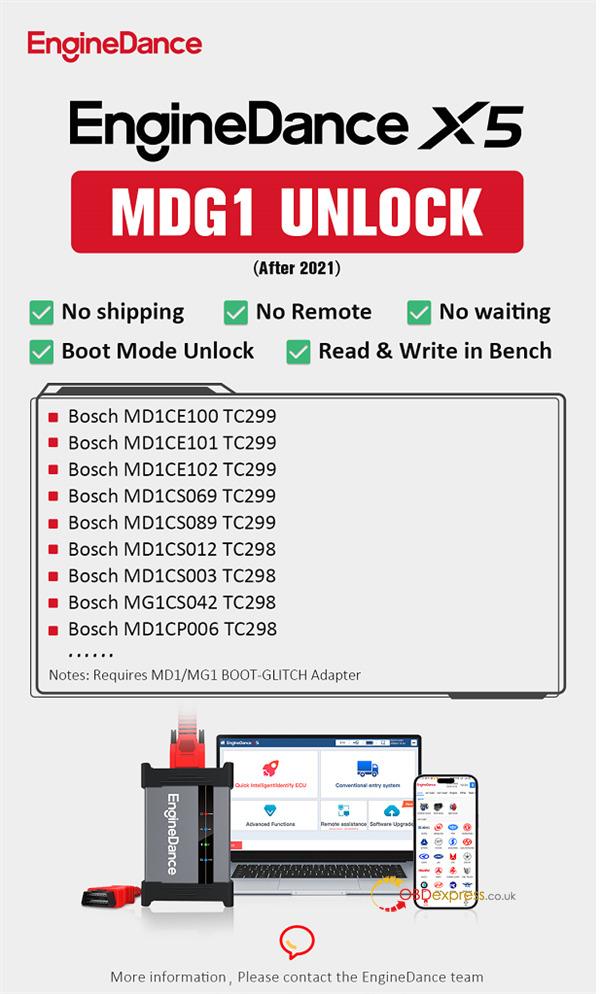 EngineDance X5 unlock encrypted MD1 ECU 2