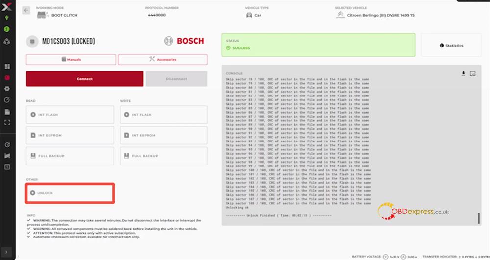 flex unlock bosch md1cs003 boot glitch 12
