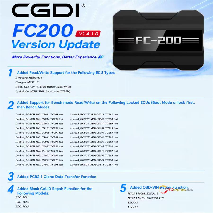CG FC200 V1.4.1.0 Update Locked Bosch MG1 MD1 1