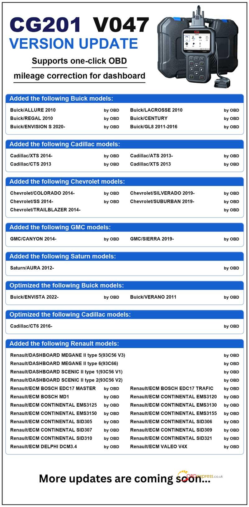 cgdi cg201 update obd mileage correction for buick renault more