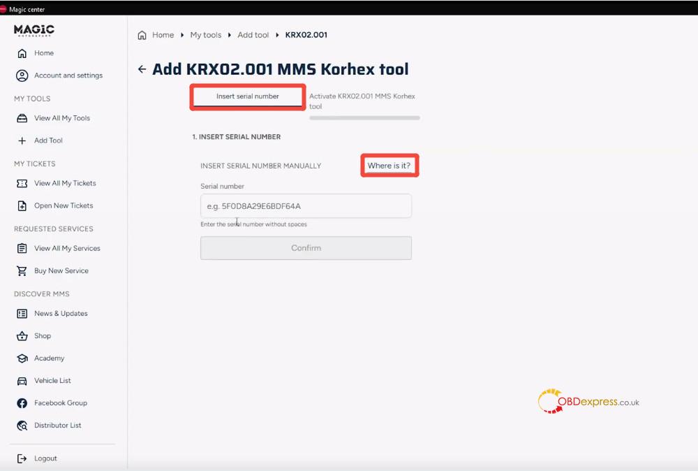 how to find korhex serial number for activation 3