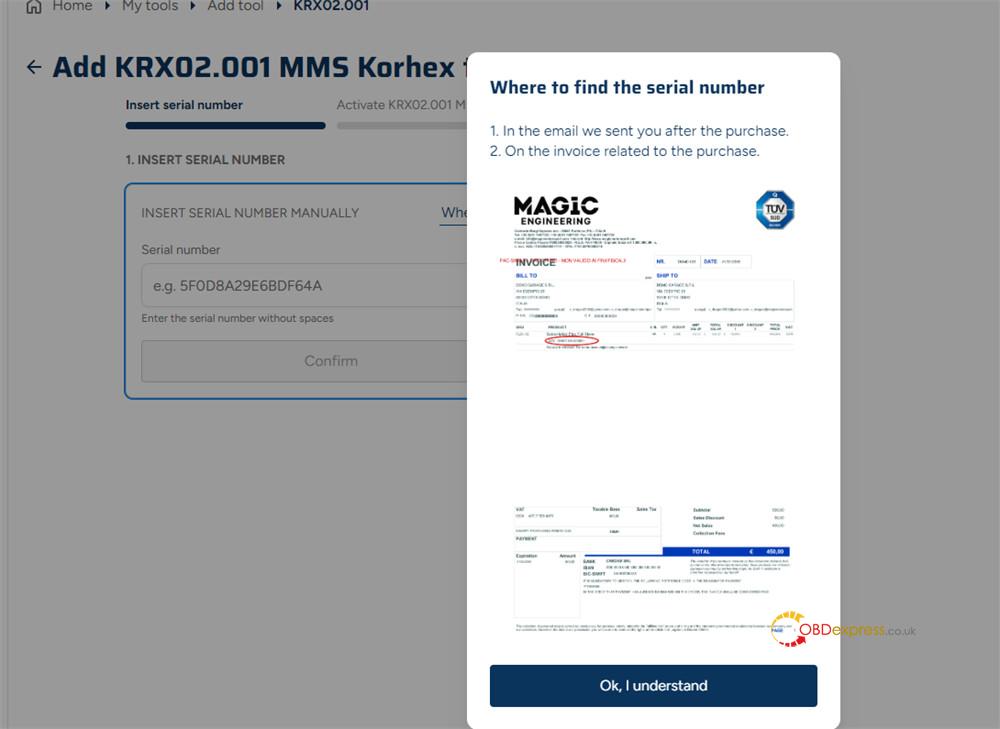 how to find korhex serial number for activation 4