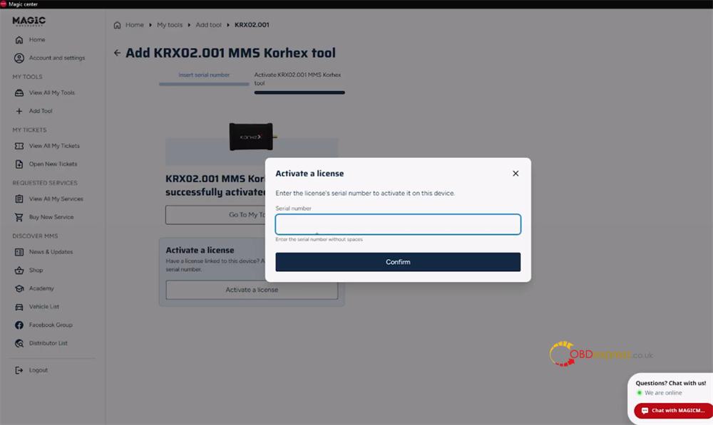 how to find korhex serial number for activation 5